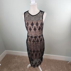 Bisou Bisou Women’s Black Lace Rose Nude Underlay Sheath Dress Size 8